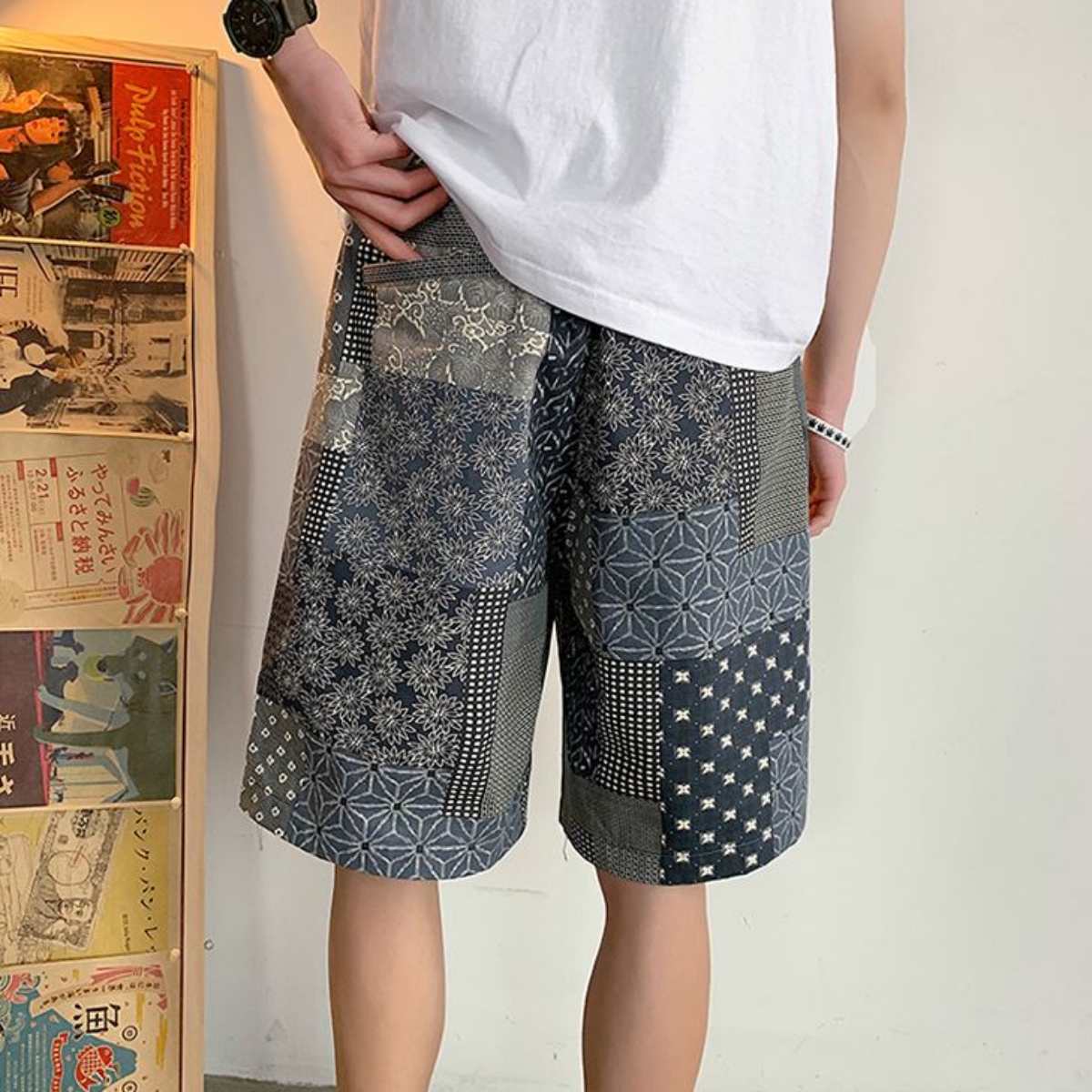 Pants  / 和柄パネルハーフパンツ ST/No.23170