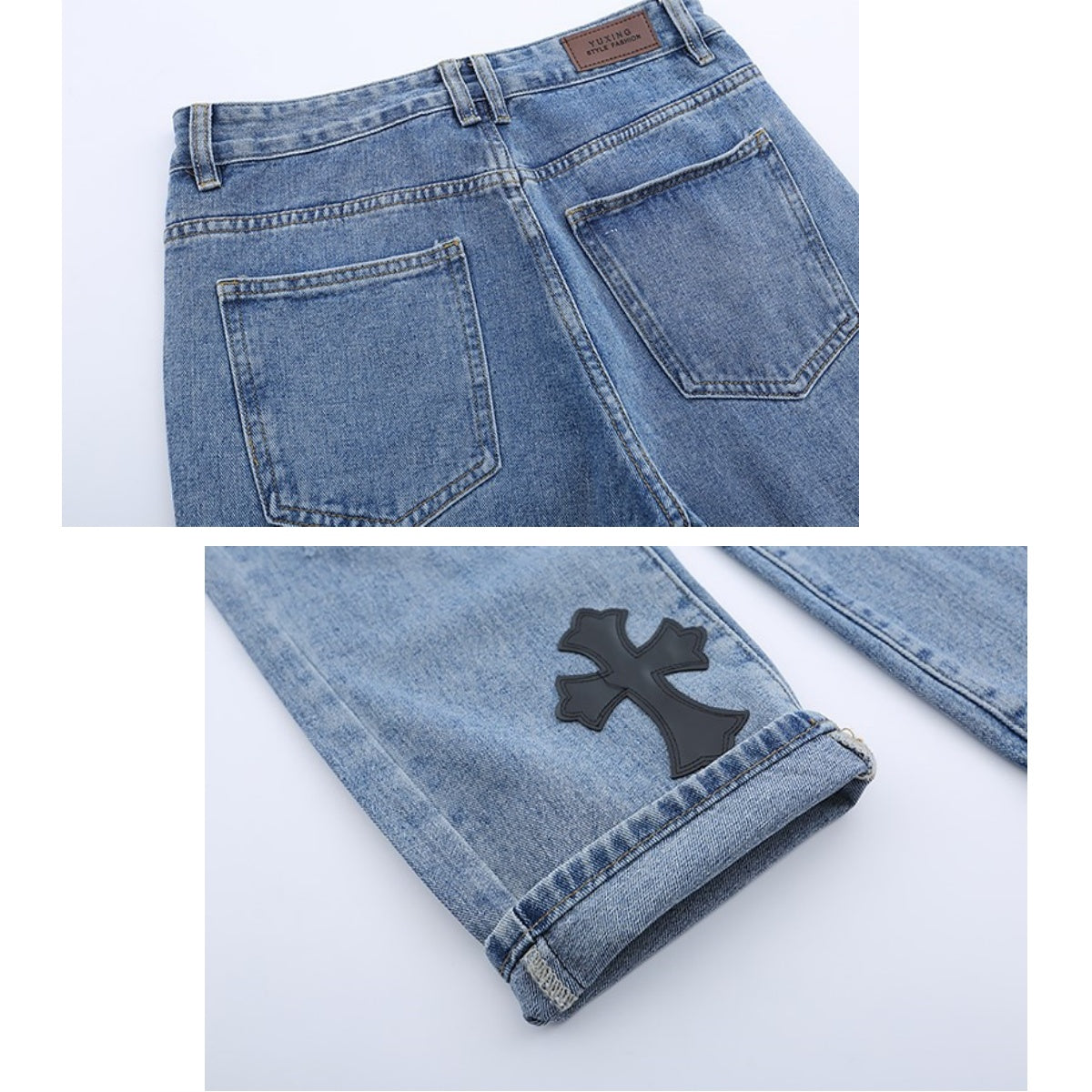 Jeans/クロスアップリケダメージジーンズ ST/No.23240