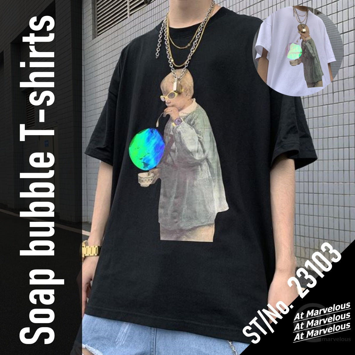 T-shirts/ 風船反射シールプリントTシャツ ST/No.23103