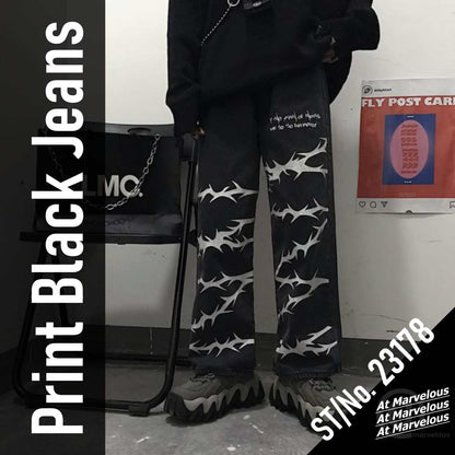 Pants / 有刺鉄線プリントデニムパンツ ST/No.23178